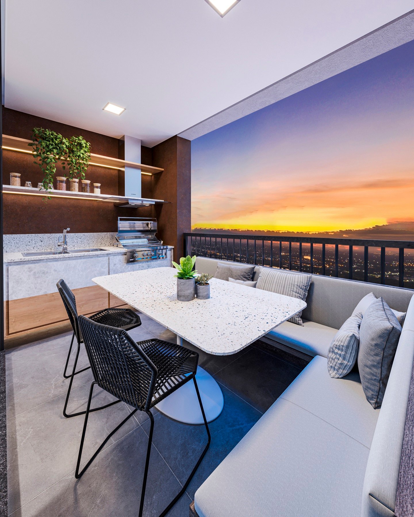 Varanda gourmet do apartamento de 77 m²