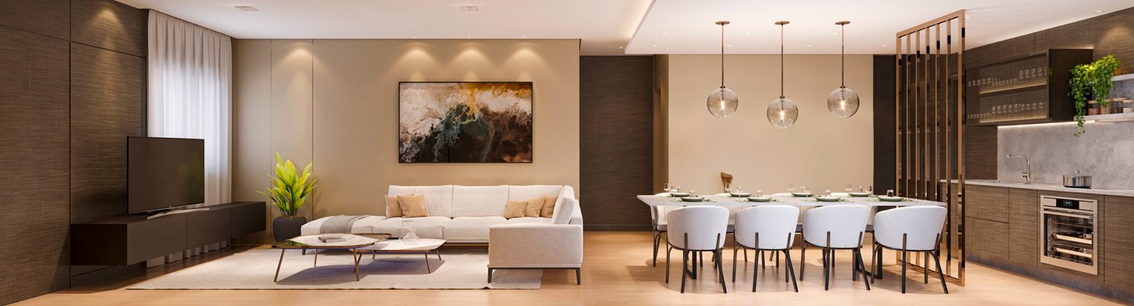 Living com integração total do apartamento de 95 m²