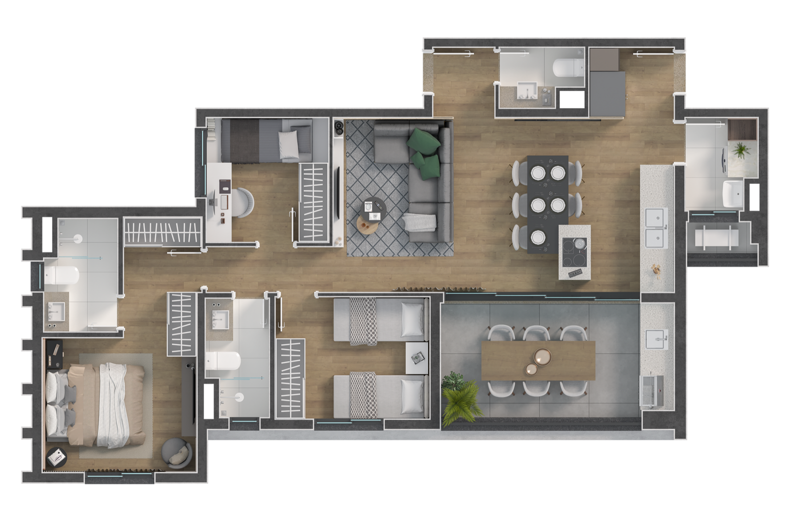 Opção 02 da planta de 95 m²