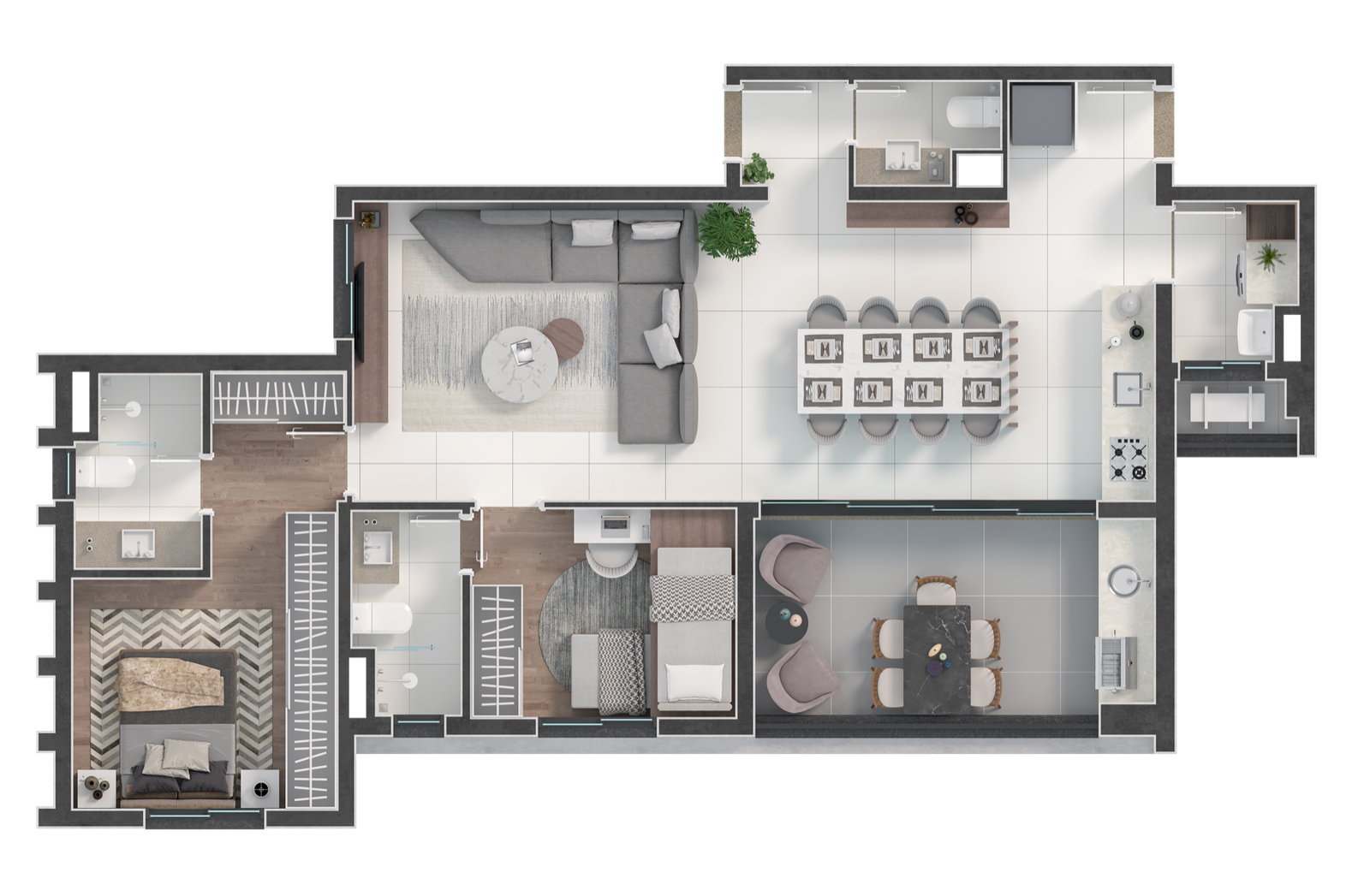 Opção 03 da planta de 95 m²